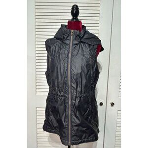 Athleta Women's Dark Blue Drawstring Waist Hooded Vest Jacket Size L 3226